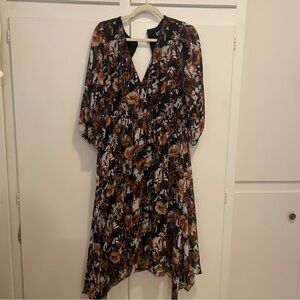 Danny & Nicole Asymmetrical Floral Dress - Black and Brown